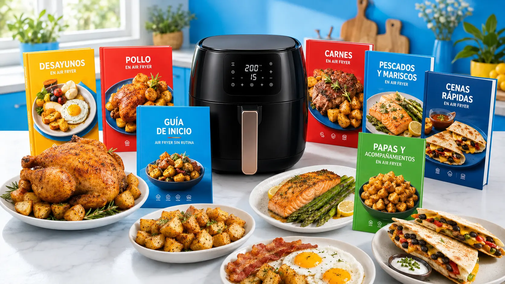 Colección completa Air Fryer Sin Rutina con sus siete recetarios
